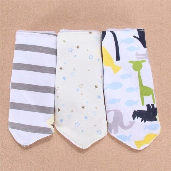 New Cotton Set Of 3 Baby Boy Bibs Bib Blue Animal Stars Stripes Snap Back - Picture 2 of 4